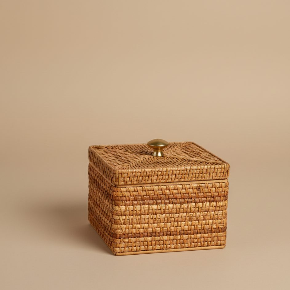Woven basket with a lid