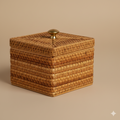 Handwoven Rattan Lid Box with Brass Knob for Jewelry and Trinkets
