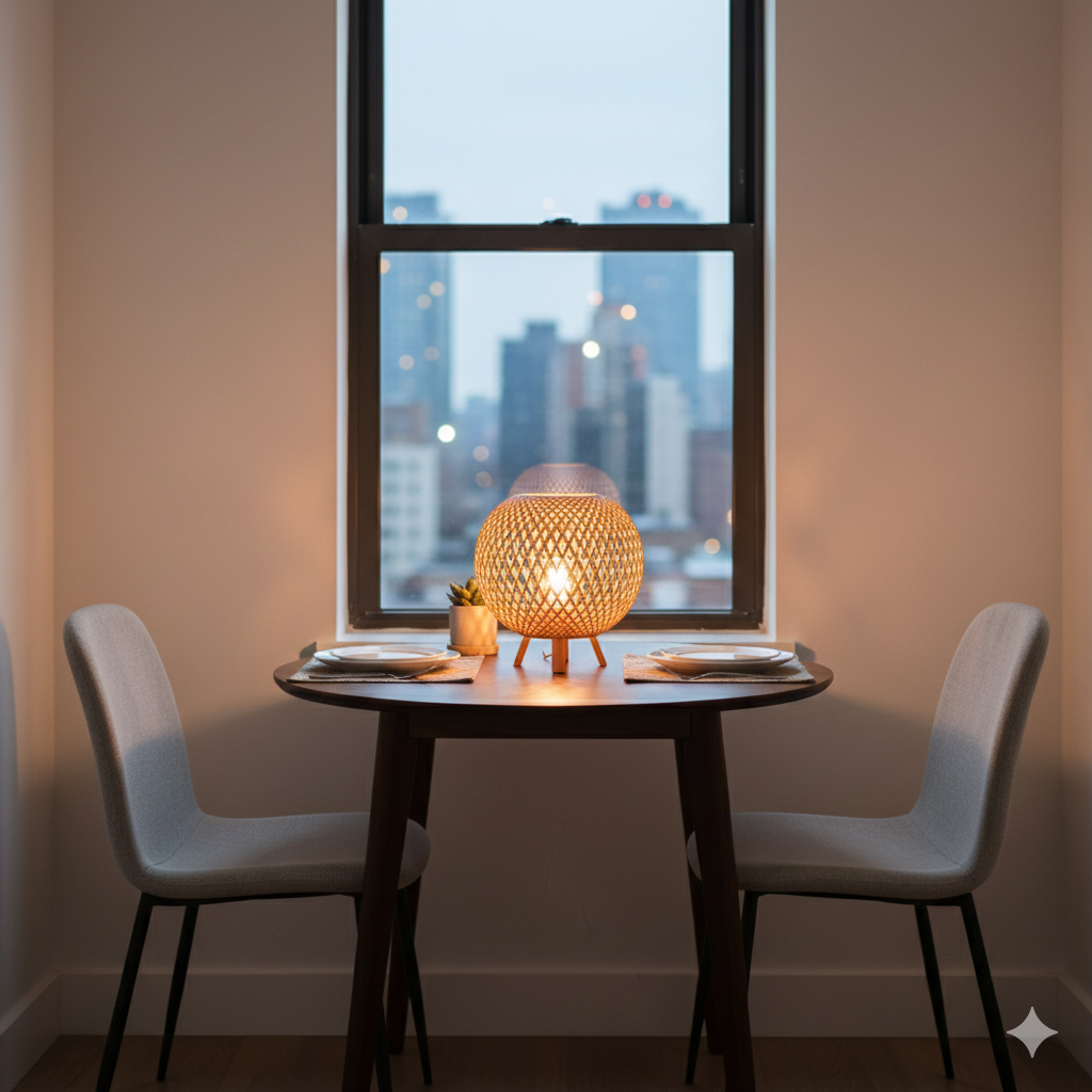 Handwoven Bamboo Table Lamp with Diamond Lattice Pattern