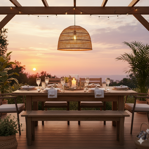 Handwoven Bamboo Dome Pendant Lamp with Lattice Weave