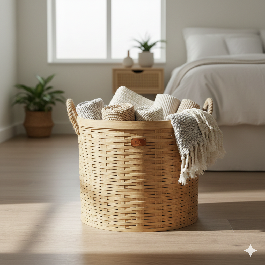 Handwoven Bamboo Storage Baskets Set of 3 with Rope Handles