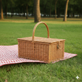 Handwoven Bamboo Picnic Basket with Hinged Lid and Double Handles