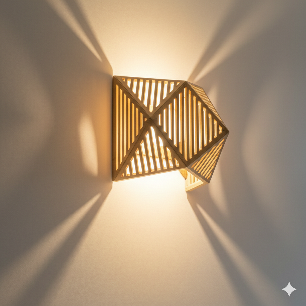 Handwoven Bamboo Wall Sconce with Geometric Starburst Shadows