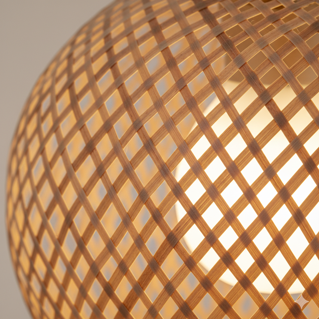 Handwoven Bamboo Table Lamp with Diamond Lattice Pattern