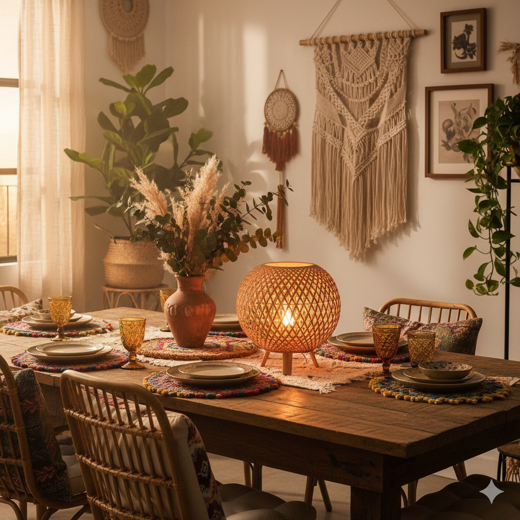 Handwoven Bamboo Table Lamp with Diamond Lattice Pattern