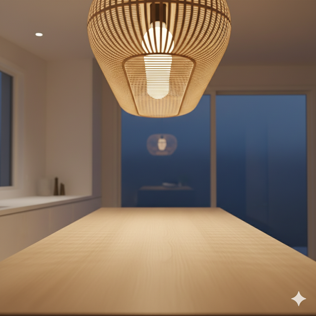 Handwoven Bamboo Linear Pendant Lamp with Vertical Slat Weave