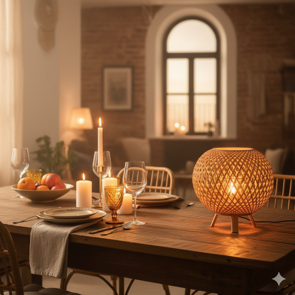 Handwoven Bamboo Table Lamp with Diamond Lattice Pattern